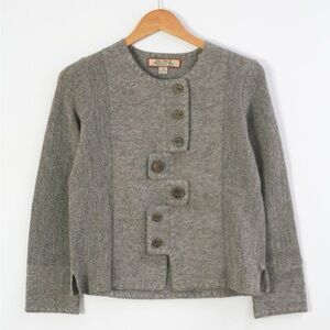 Beyond Threads Tabs Alpaca Wool Cardigan Size Large Wooden Buttons Grey Brown